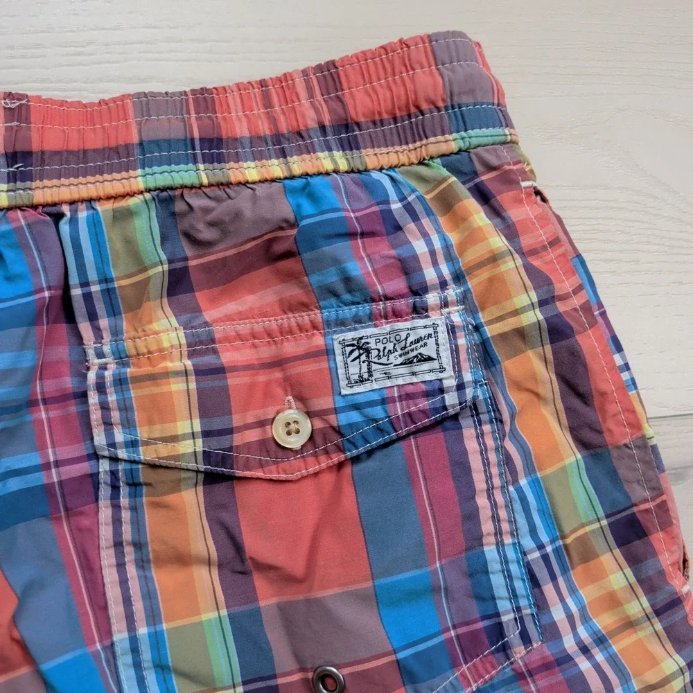 Polo Ralph Lauren Swim Trunks Mens M Multicolor‎ Plaid Mesh Lined Cotton Nylon